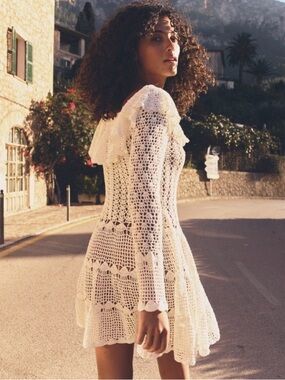 Doen Heirloom White Crochet Mini Dress NWT